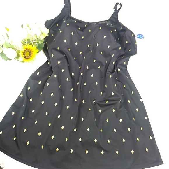 SOLD SWIMSUIT PLUS SIZE 30 SWIMDRESS GOLD STUDS - Picture 2 of 8